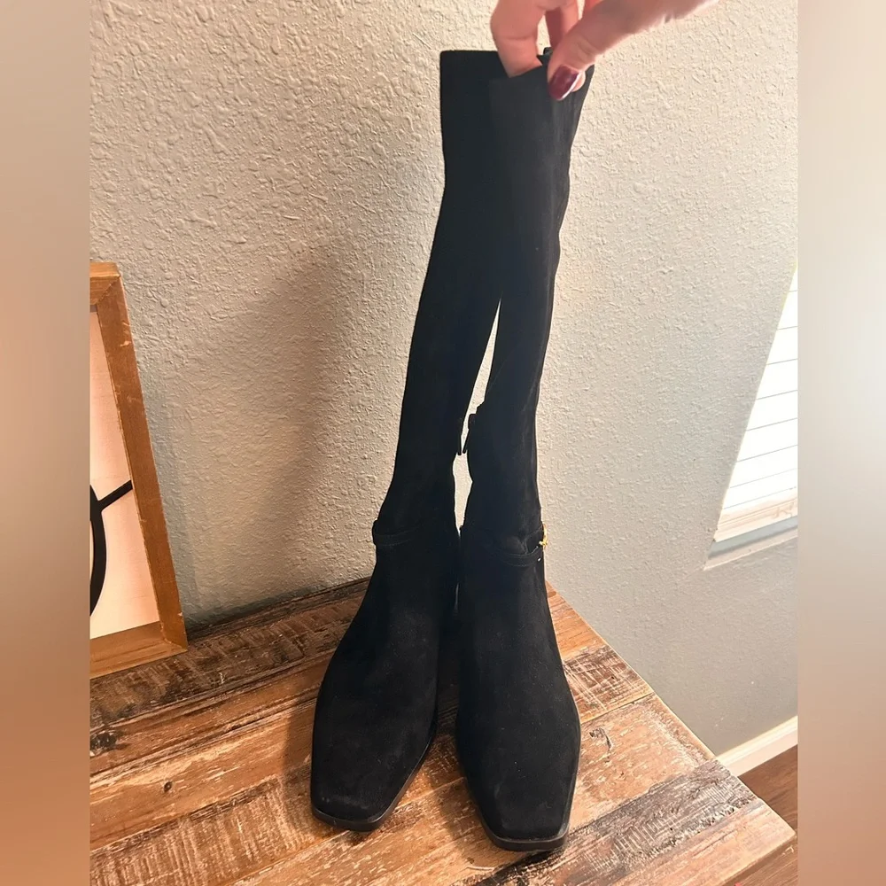 Sam Edelman Women's Clive Gold Buckled Black Velvet Riding‎ Boots Size 8.5